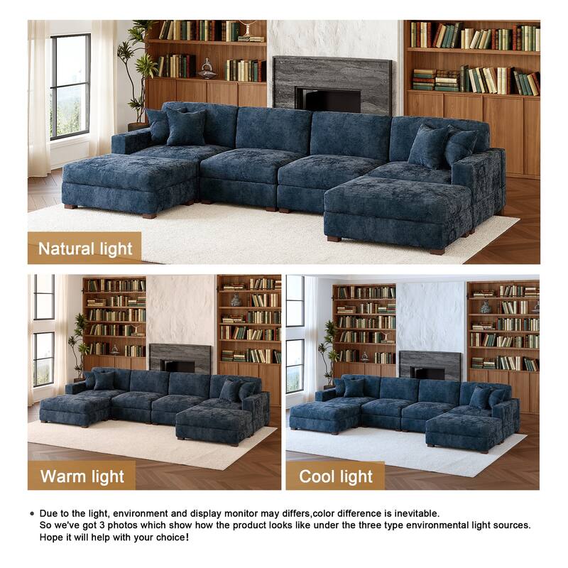 Oversized Chenille Modular Sectional Sofa Conversation Set with 2 Ottomans