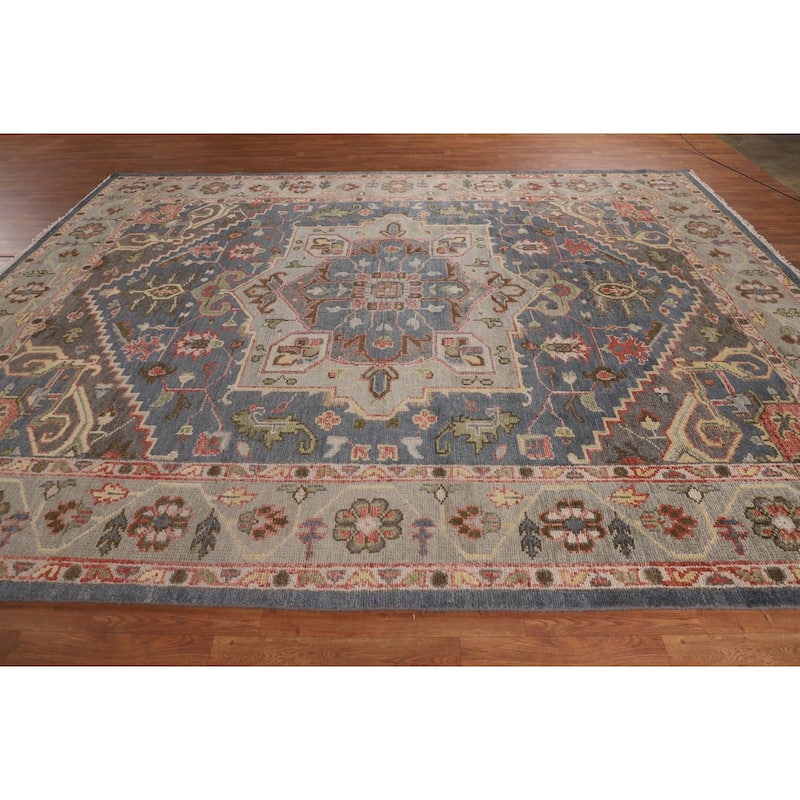 Blue Geometric Heriz Serapi Oriental Area Rug Hand-Knotted Wool Carpet - 9'3"x 11'9"