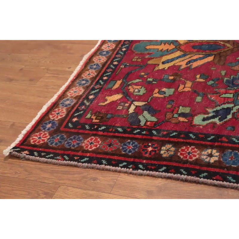 Hand Knotted Oriental 100% Wool Carpet Traditional Geometric Red Tabriz Runner Rug - 10' 9'' X 3' 6''