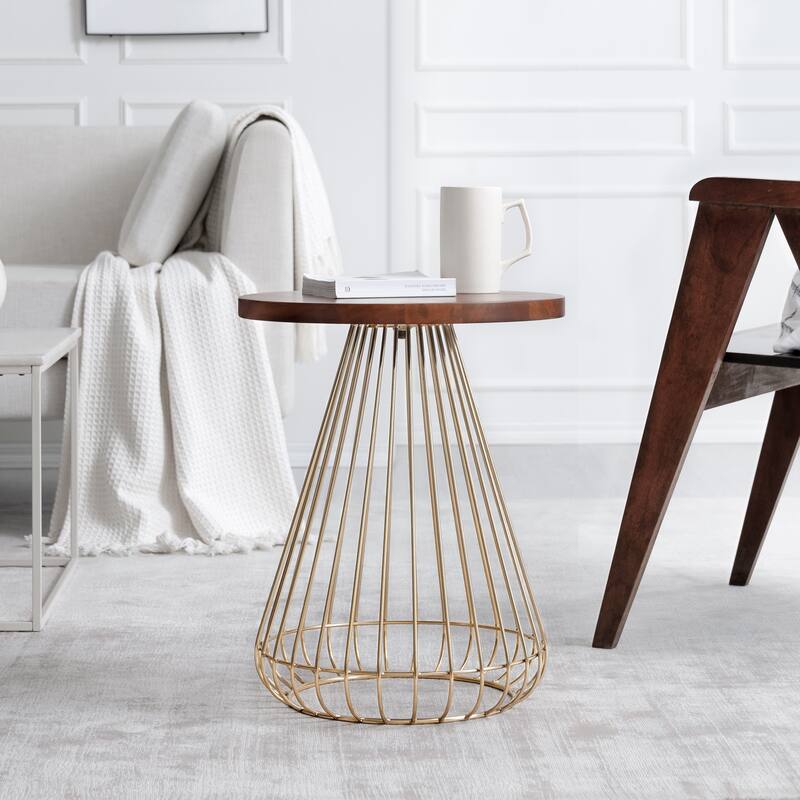 MH London Melody End Table - 20" x 16" x 16" - Walnut and Gold