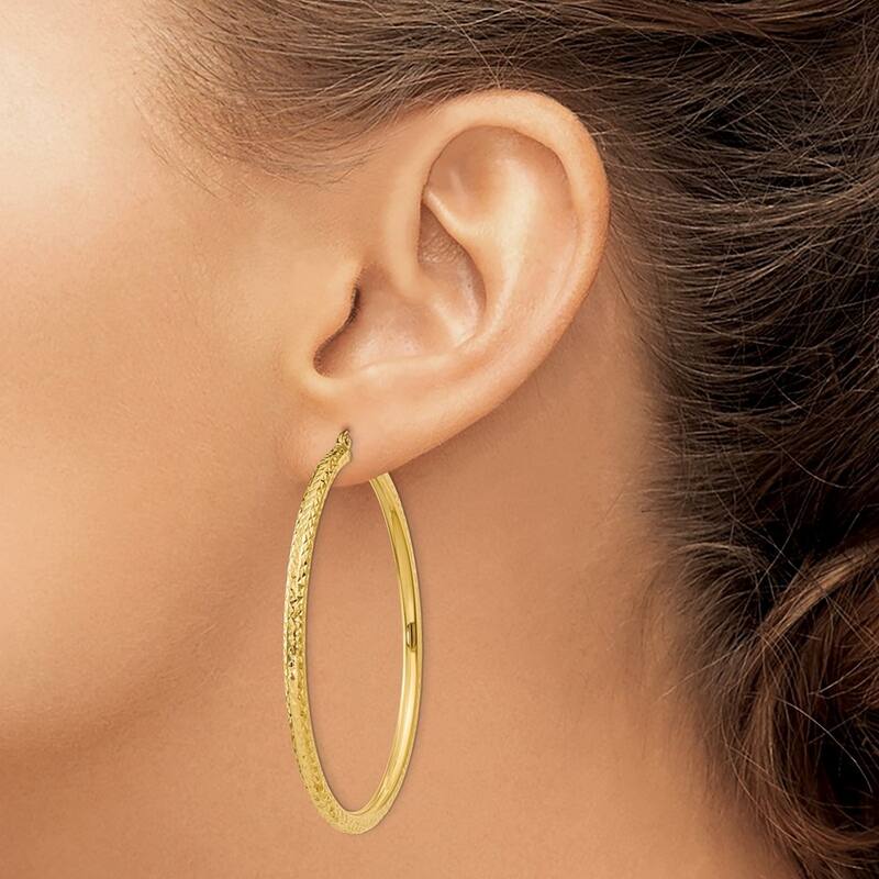 Curata 14k Yellow Gold parkle Cut 55x3mm Round Hoop Earrings