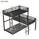 preview thumbnail 4 of 10, L-Shaped Metal Triple Twin Bunk Bed with Integrated Ladder, Full-Length Guardrails, Space-Saving Design, Black