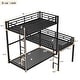 preview thumbnail 4 of 10, L-Shaped Triple Twin Metal Bunk Bed with Guardrails and Ladder, Black