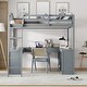 preview thumbnail 1 of 8, Full Size Loft Bed with U-shaped Desk, Wooden Bed with Storage Compartments, Kid's Bed with Tri-fold Mirror, Grey Grey