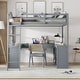 preview thumbnail 1 of 16, Versatile Full Size Wooden Loft Bed with U-Shaped Desk, Storage Compartments and Tri-Fold Mirror Gray