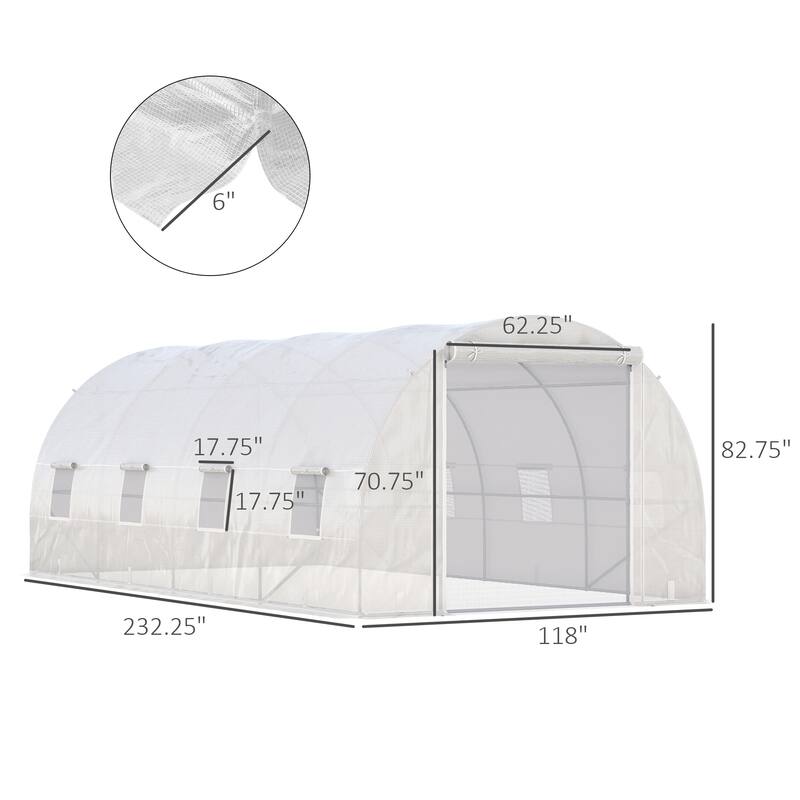 Outsunny 19' x 10' x 7' Walk-In Tunnel Greenhouse Garden Warm House Large Hot House Kit with 8 Roll-up Windows & Roll Up Door