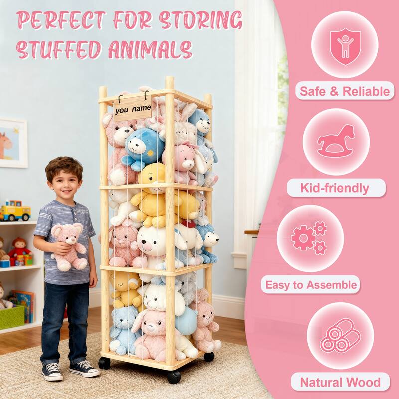 Plush Toy Rack, Vertical Plush Toy Storage Rack - Large Capacity, Space-Saving for Playrooms, Kids' Rooms - 16"x16"x53"