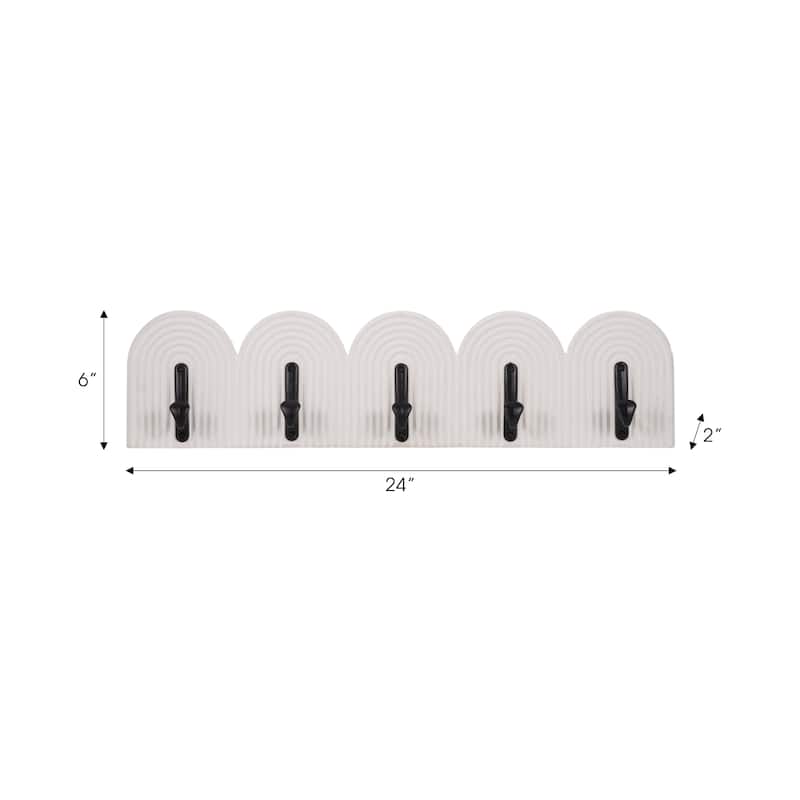 Sagebrook Home's White 24-inch Wall Hooks - Elegant 5-arch Design, Robust MDF and Iron, Home Organization Must-have