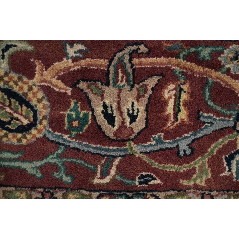 Hand Knotted Oriental 100% Wool Carpet Traditional All-Over Green Kashan Area Rug - 8' 11'' X 6' 1''