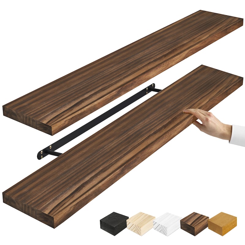 Solid Wood Floating Shelves for Wall - Long Wooden Wall-Mounted Shelves - 9” L X 35"W X 1.2” H