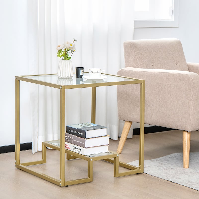 Costway Coffee Table Set of 3 Glass Modern Coffee Table & 2 Accent - See Details
