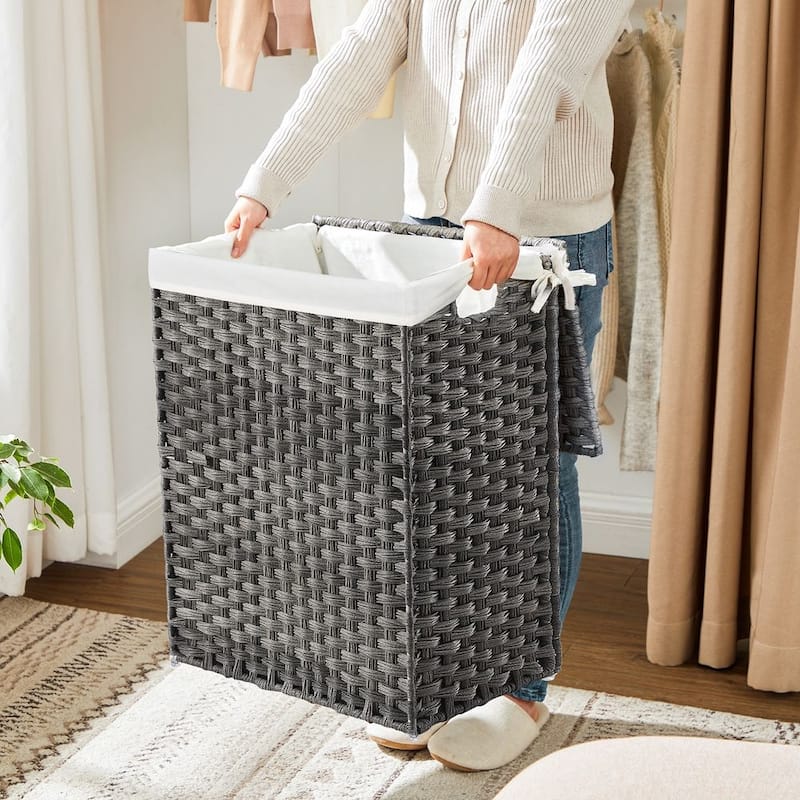 23.8 Gallon Grey Space-Saving Portable Laundry Basket with Lid and Removable Cotton Liner - 18.1“L x 13“W x 23.6“H