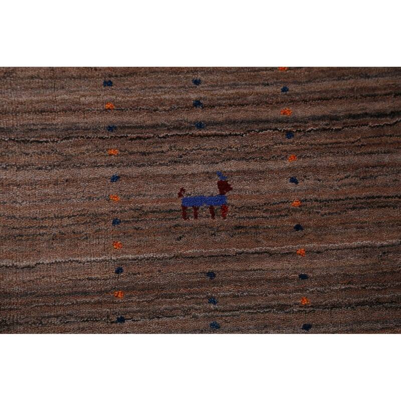 Striped Gabbeh Oriental Area Rug Handmade Brown Wool Carpet - 8'0" x 9'9"