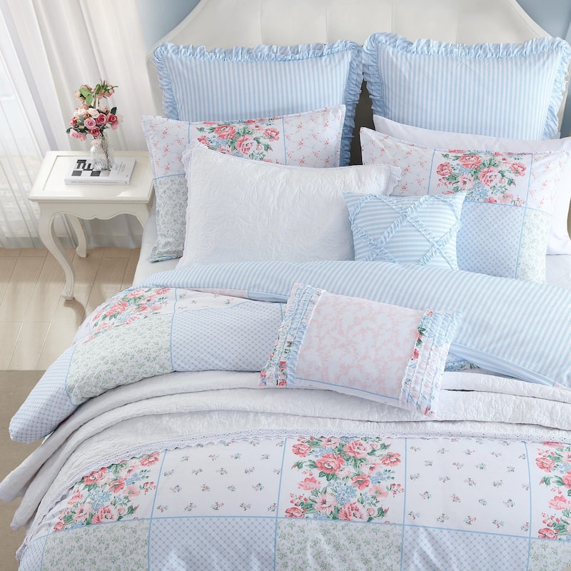 Laura Ashley Hope Patchwork Cotton Pink Comforter Bonus Set