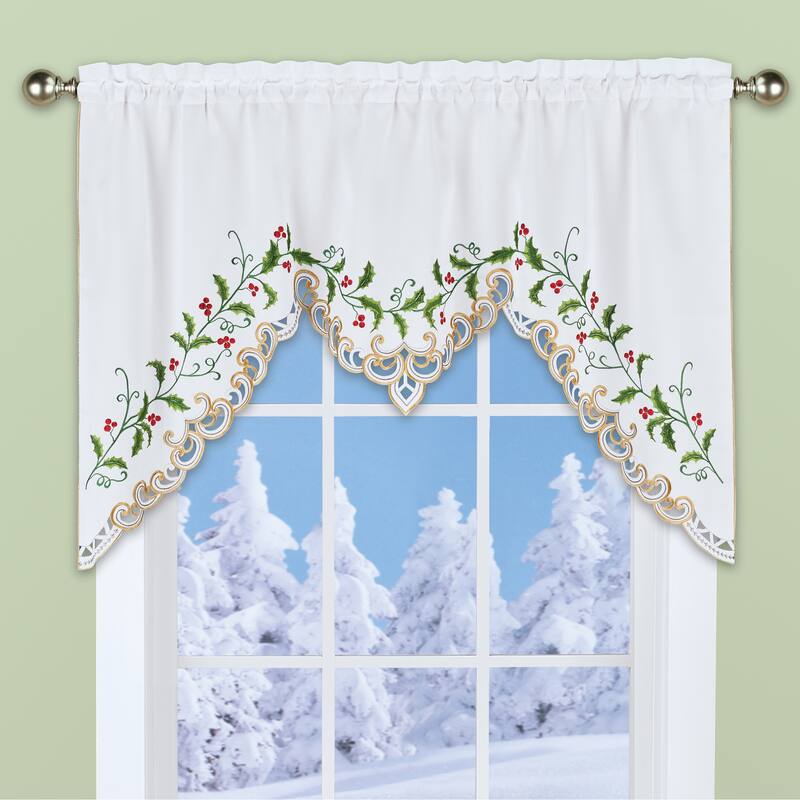 Holiday Embroidered Holly Berry Rod Pocket Top Drapes
