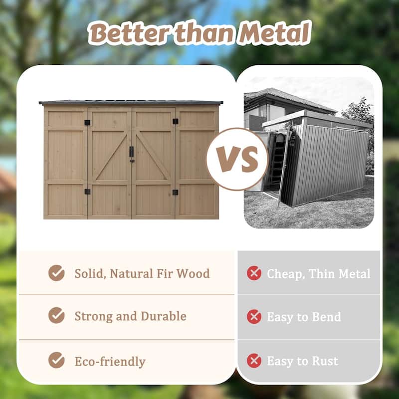 VEIKOUS 8 x 4 FT Wooden Storage Shed with Lean-to Roof, Outdoor Garden Tool Shed with Lockable Doors - 8×4FT