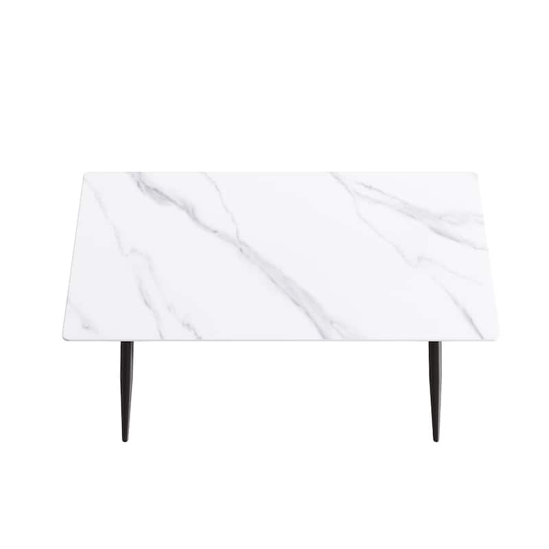 71" Modern Dining Table with Rectangular Marble Tabletop,Carbon Steel Legs