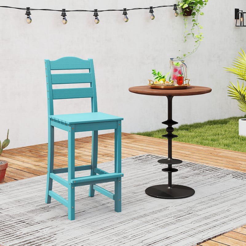 Outdoor 30 Inch Bar Stool HDPE with Backrest and Footrest - 24" x 18" x 48" - Turquoise