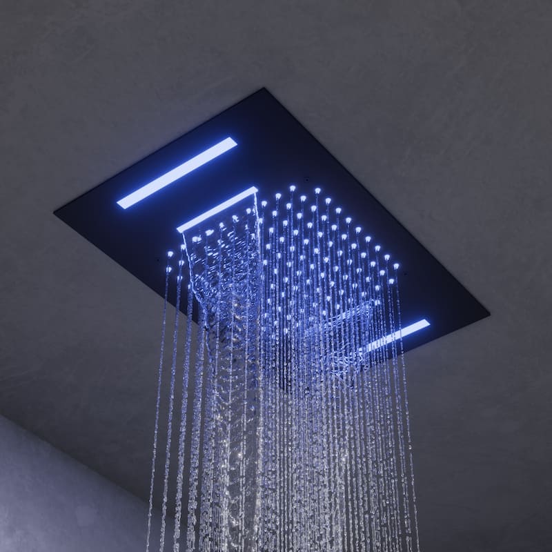 GRANDJOY LUXURY Shower System 22"x15" Ceiling Mount Rainfall & Waterfall Shower Head with Handheld Spray Como 64 Colors LED