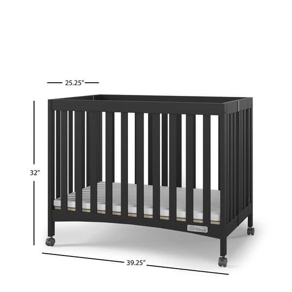 dimension image slide 3 of 4, Forever Eclectic London Folding Mini Crib - 39.25" L x 25.25" W x 32" H
