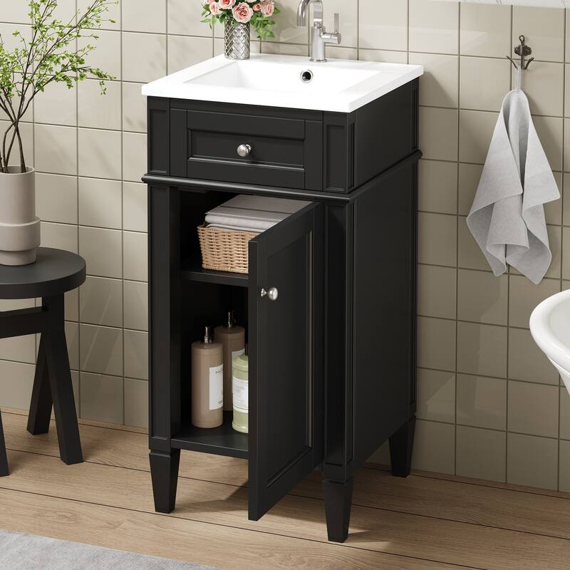 Small Bathroom Vanity Freestanding Single Vanity Set with Ceramic Sink
