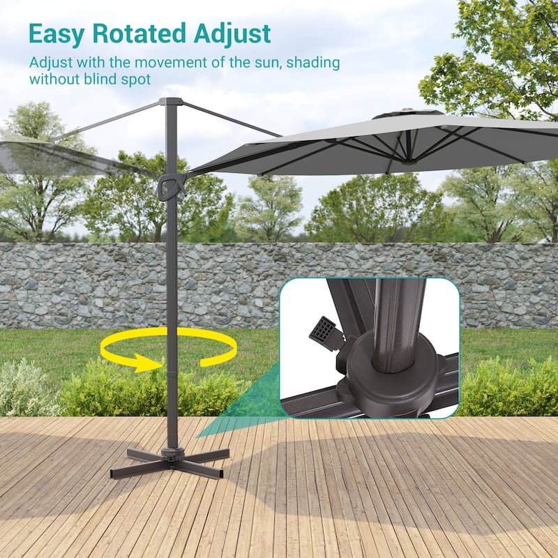 BONOSUKI 10FT Cantilever Patio Umbrella, Ultimate Outdoor Comfort with 360° Rotation and Canopy Angle Adjustment