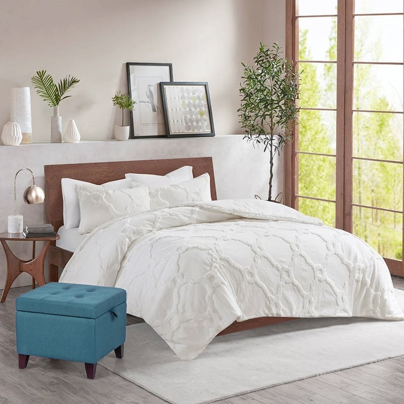 Adeco Square Fabric Storage Ottoman with Tufted Flip Top