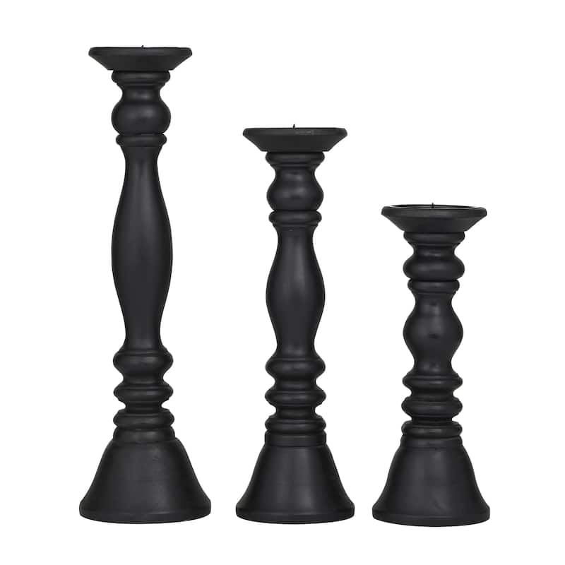 Wood Decorative Candle Holder - Set of 3 Dark Brown, Light Brown, Gray, Black - Roche River Decor