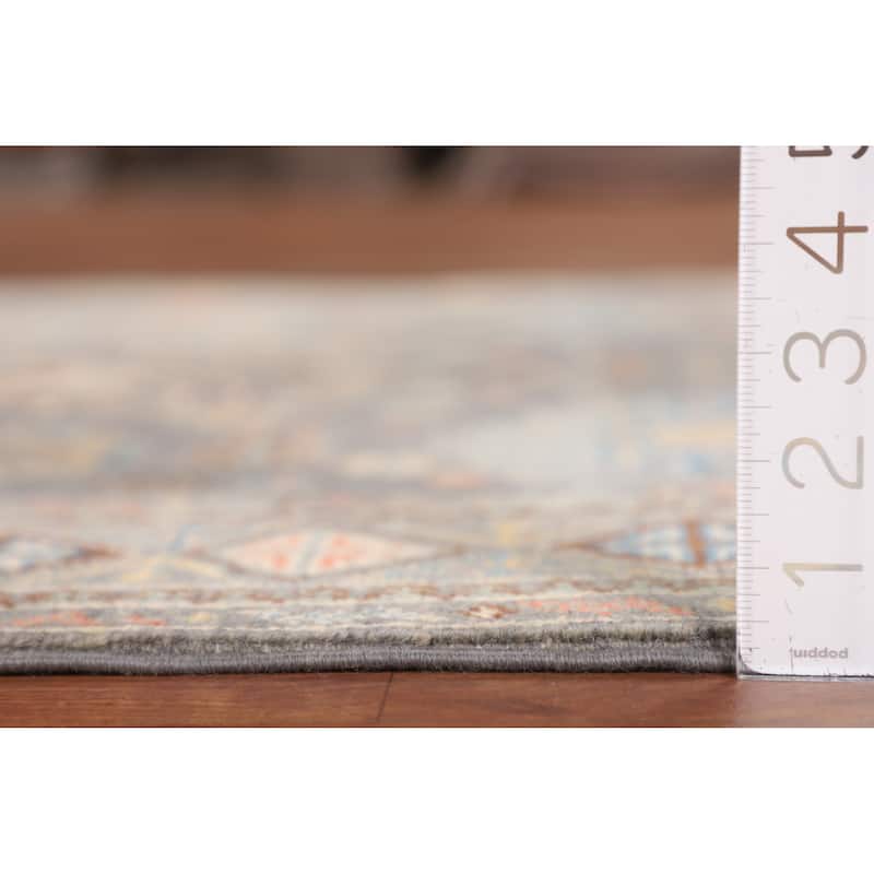Traditional Kazak Oriental Area Rug Hand-Knotted Grey Wool Carpet - 4'1" x 6'2"