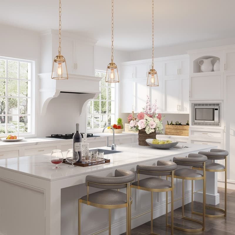Modern Glam Gold 1-light Mini Kitchen Island Pendant with Bubble Glass - N/A