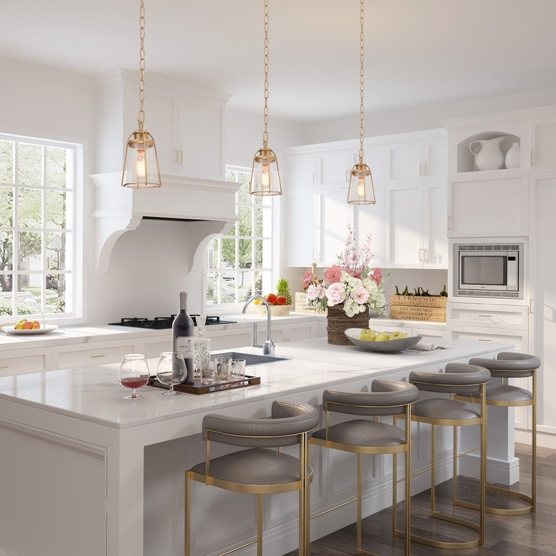 Modern Glam Gold 1-light Mini Kitchen Island Pendant with Bubble Glass