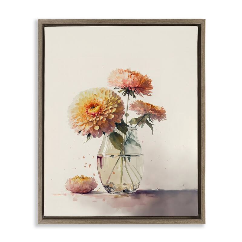 Stupell Blooming Dahlias Painting Framed Floater Canvas Wall Art Design by Leah McLean - 25 x 31 - Brown