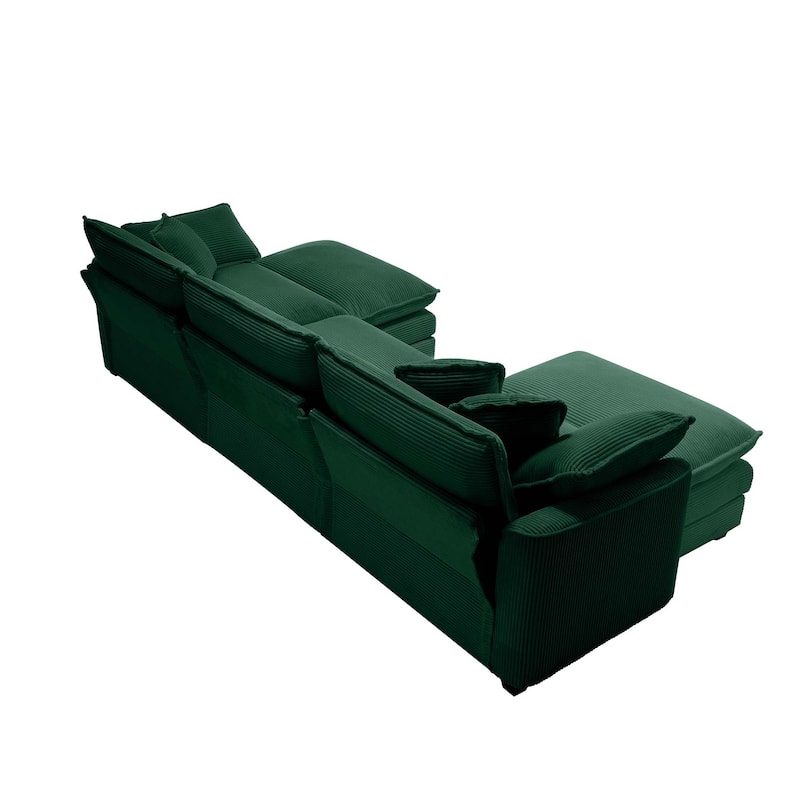 Green 115" Corduroy Cloud U-Shaped Sectional Sofa with 2 Removable Ottomans