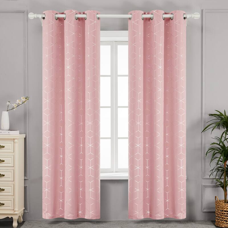 Deconovo Decorative Silver Diamond Curtains (2 Panel) - 42x54 Inch-4PC - Coral Pink
