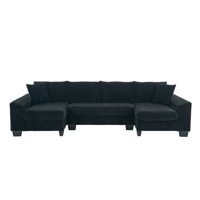 114" U Shape Corduroy Sofa Oversize Sectional Couch Upholstered Sofa Bed