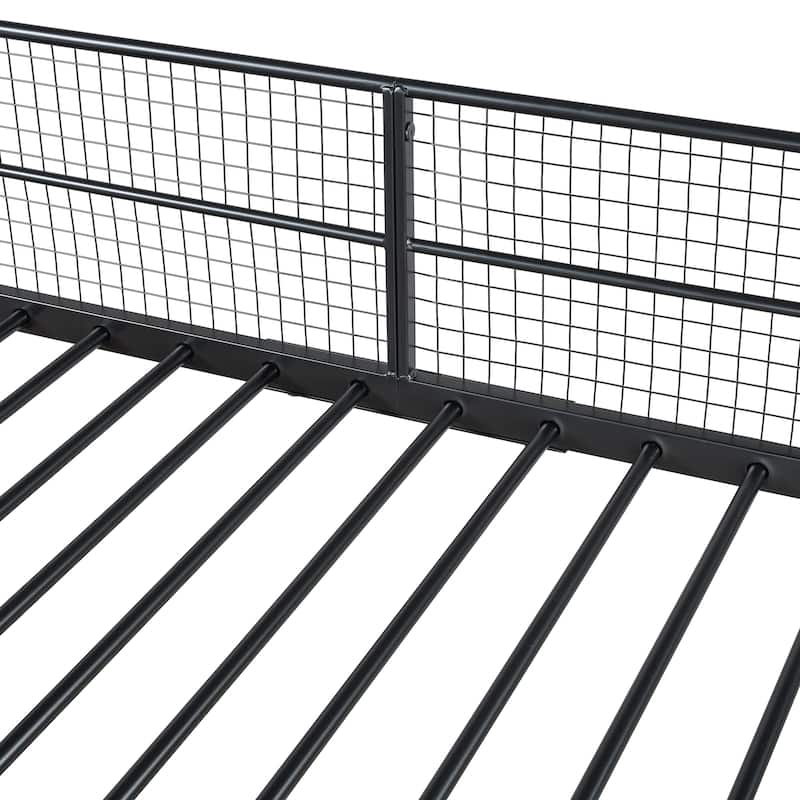 Full Size Over Twin Bunk Bed Metal Storage Bunk Bed with 5-Tier Shelves