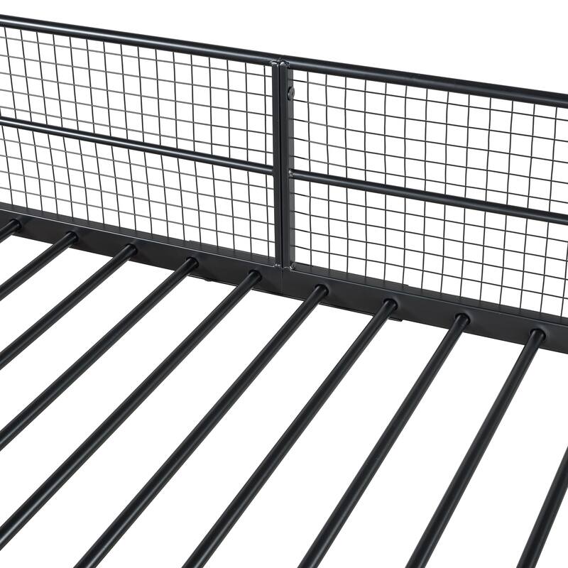 Twin Over Full Metal Bunk Bed with 5-Tier Shelves & Storage - 350LB Capacity