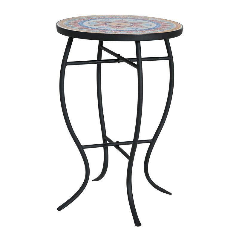 Han Outdoor Round Ceramic Tile Side Table with Iron Frame by Christopher Knight Home