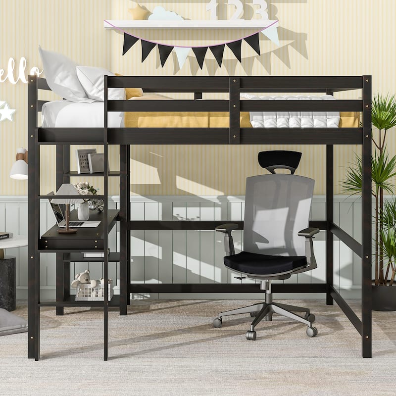 Espresso Modern Simple Full Size Multifunctional Loft Bed with Desk ...