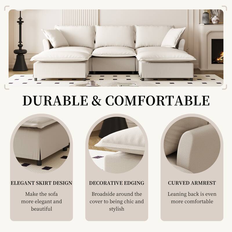 94" Chenille U-Shaped Modular Sectional Sofa with Ottoman & 2 Pillows, and 5-Seater Cloud Sleeper Couch
