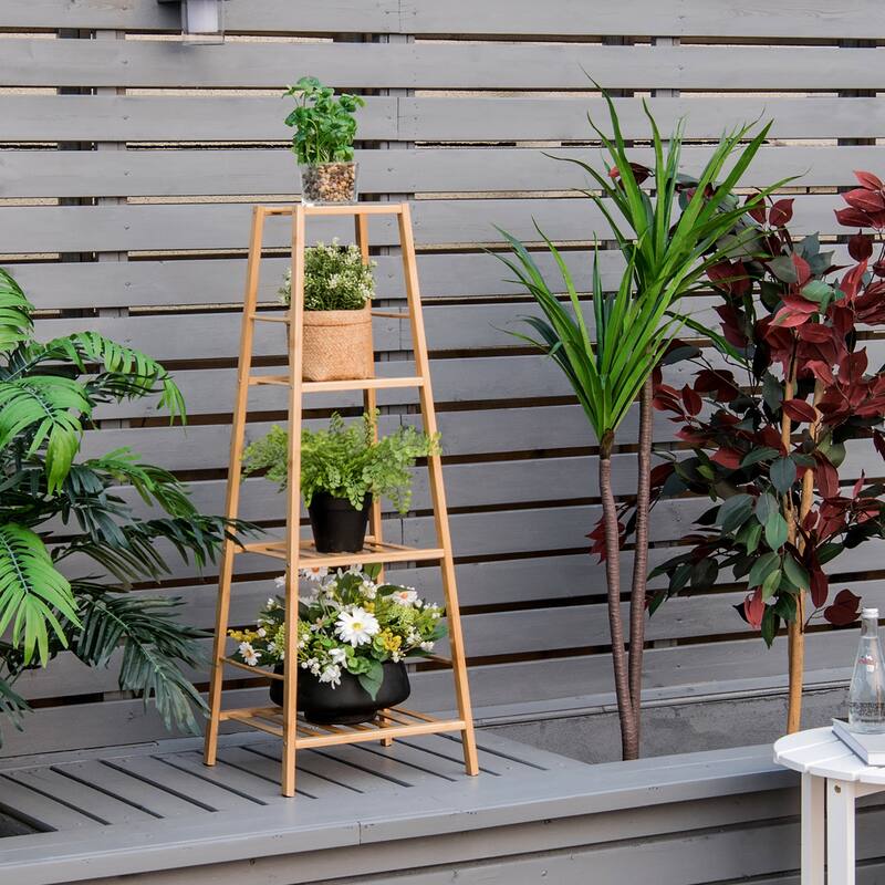 Costway Bamboo Tall Plant Stand Pot Holder Display Shelving Unit - 14.5'' x 13.5'' x 39''