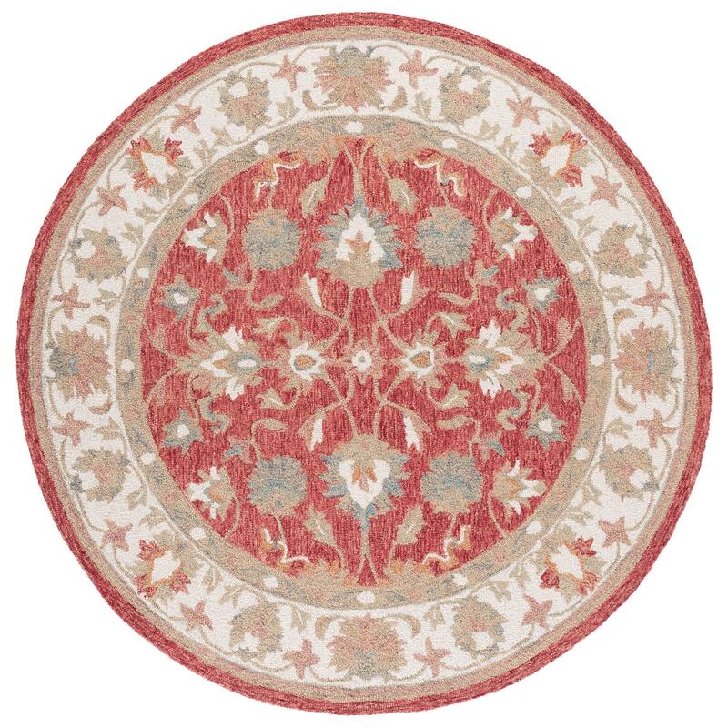 SAFAVIEH Handmade Heritage Sigþridur Traditional Wool Rug - 6' Round - Red/Ivory