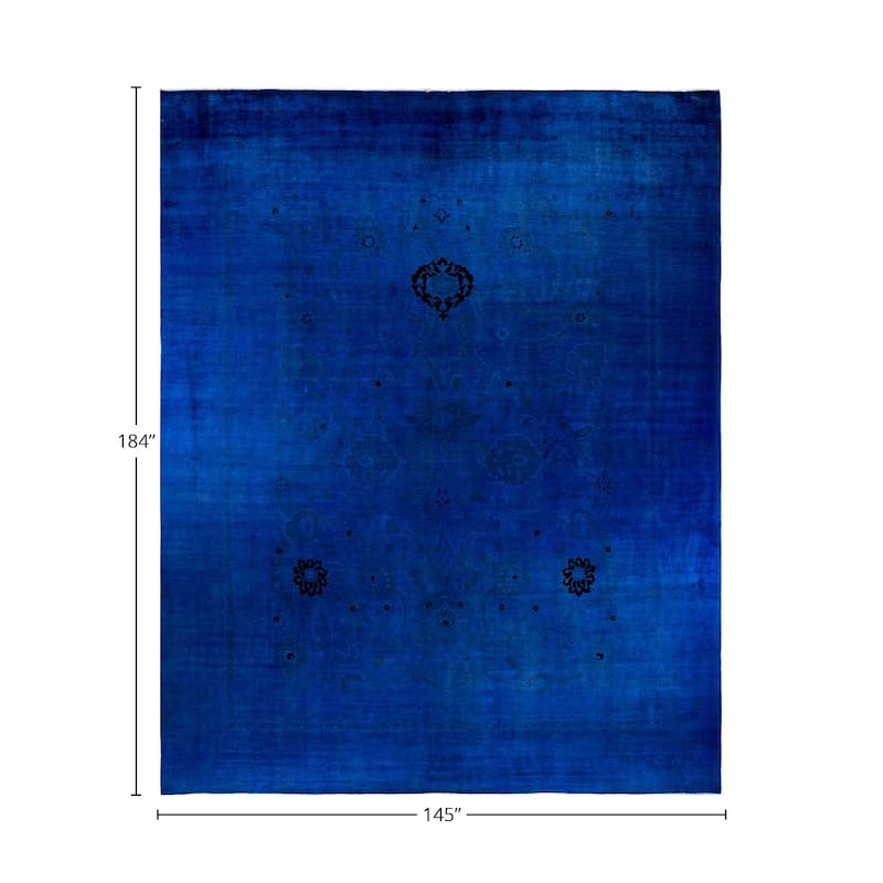 Overton Handknotted Wool Vintage Inspired Contemporary Overdyed Blue Area Rug - 15' 4" x 12' 1"