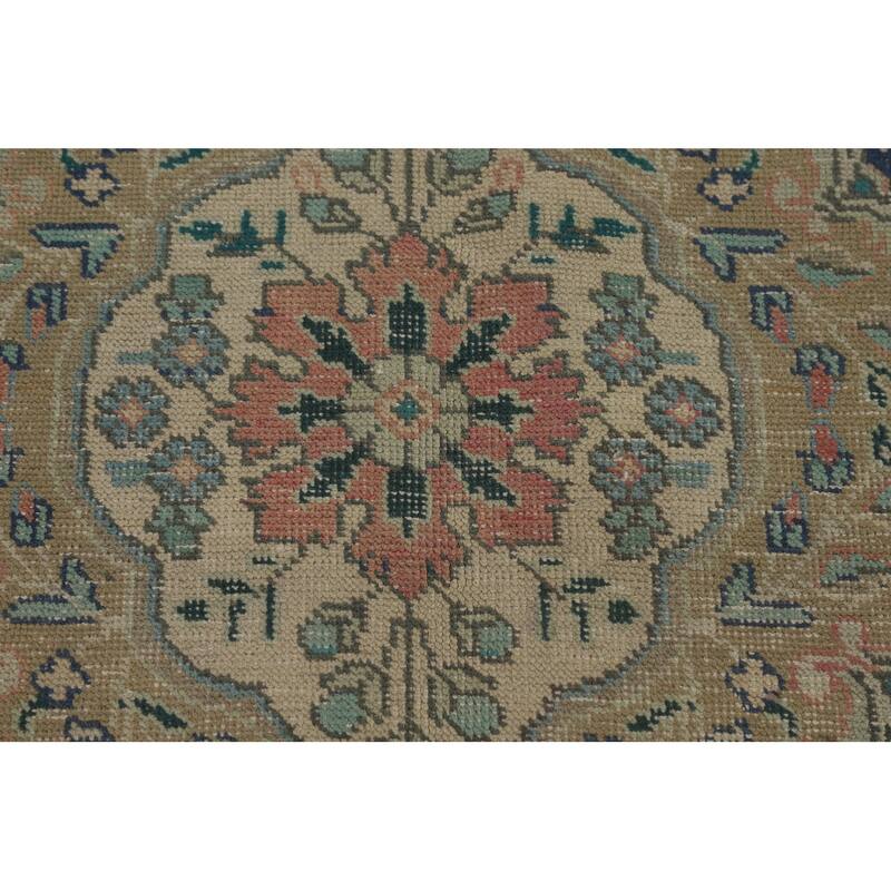 Hand Knotted Oriental 100% Wool Carpet Traditional Floral Pink Tabriz Area Rug - 9' 2'' X 6' 6''
