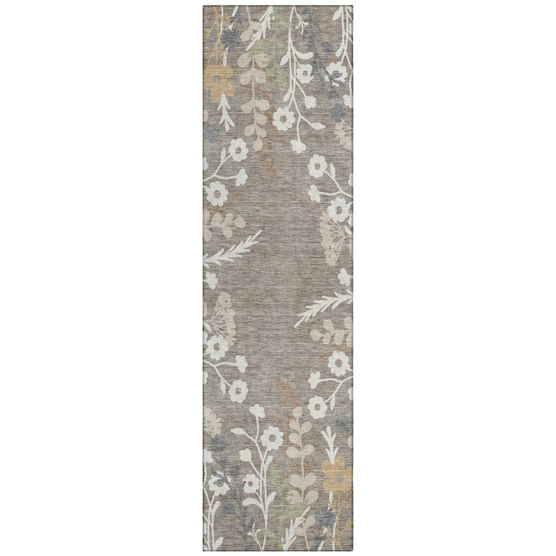 Machine Washable Indoor/ Outdoor Floral Border Chantille Rug