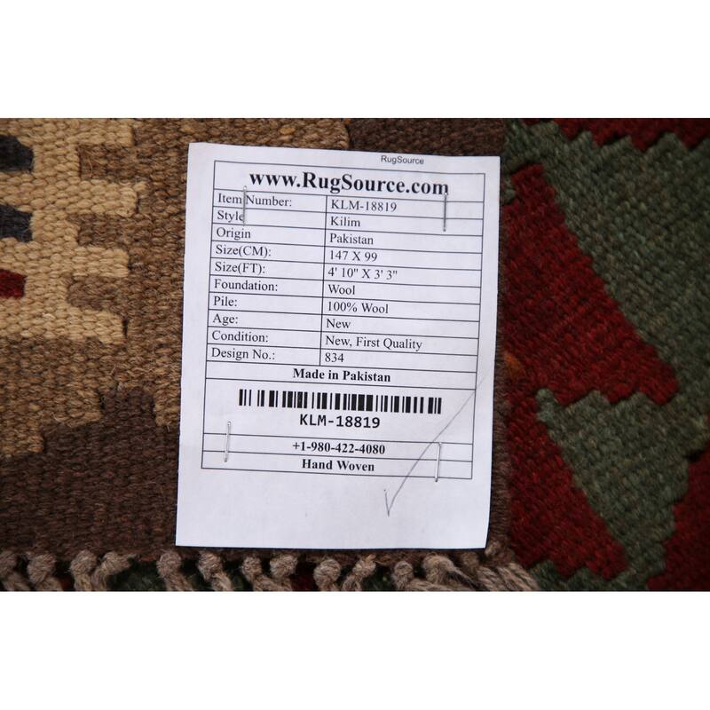 Reversible Kilim Rug Hand-woven Oriental Wool Foyer Carpet - 3'3" x 4'10"