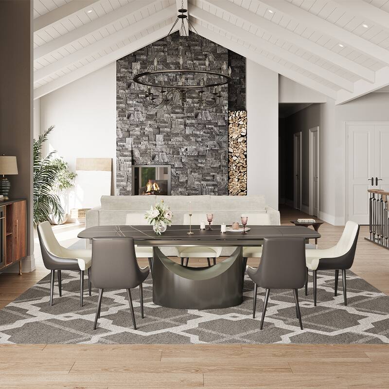 63"-94" Hobart Modern Dining Table with Rectangular Sintered Stone Tabletop and Carbon Steel Leg for 4-10