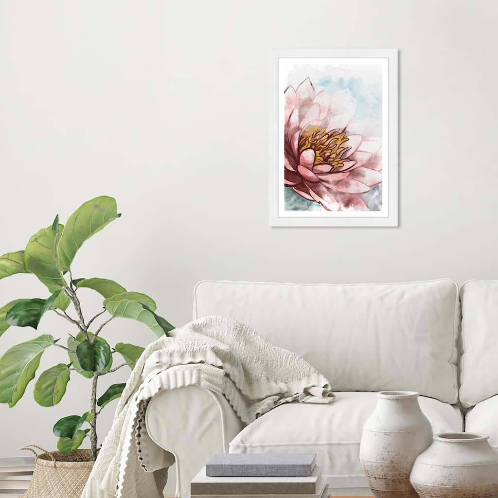 Wynwood Studio 'Gentle Lotus' Floral and Botanical Pink Wall Art Framed Print