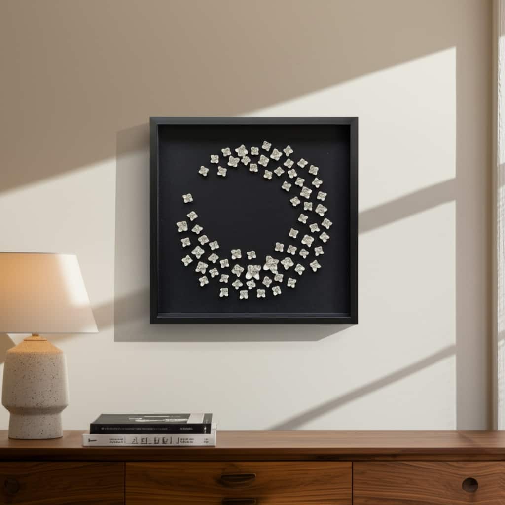 Resin Canvas Art Circular Floral Pattern Framed Wall Decor - 30" White