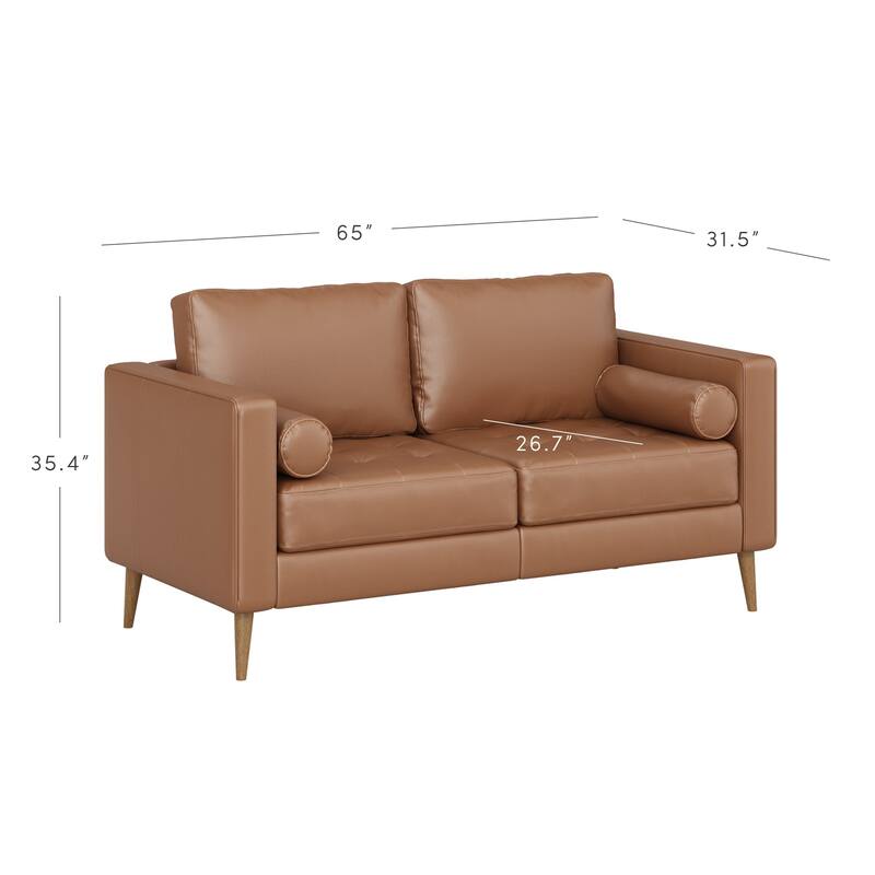 Breeze Mid Century Modern Sofa, Leather Couch with Tufted Cushion and Solid Wood Frame